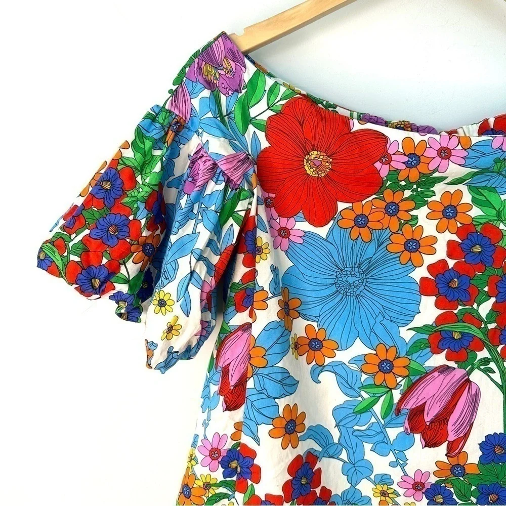 H&M top, off-shoulder, short balloon  sleeves, loose fitting, 💯 cotton, floral - Picture 7 of 14